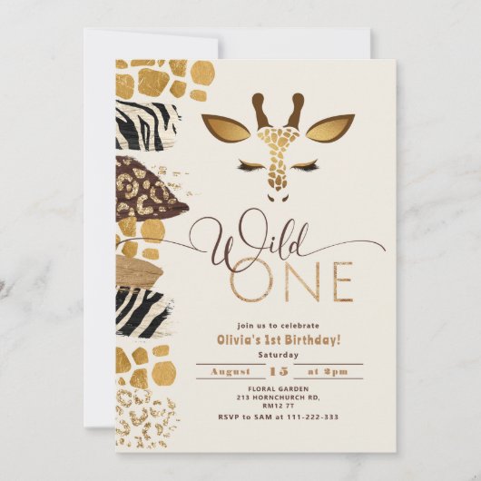 Wild One Safari geschlechtsneutrale Giraffe Geburt Einladung (Vorderseite)