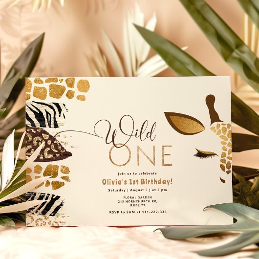 Wild One Safari geschlechtsneutrale Giraffe Geburt Einladung
