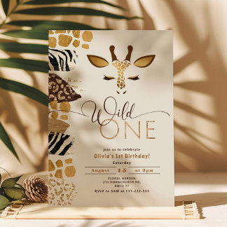 Wild One Safari geschlechtsneutrale Giraffe Geburt Einladung
