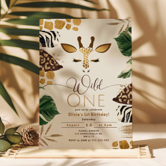 Wild One Safari geschlechtsneutrale Giraffe Geburt Einladung