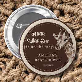 Wild One Safari Giraffe Baby Dusche Button