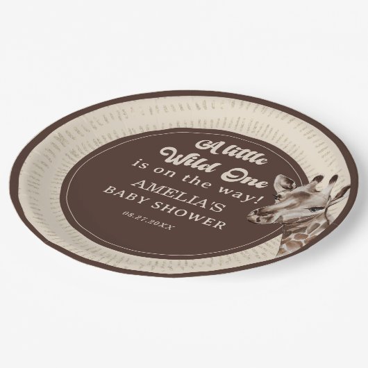 Wild One Safari Giraffe Baby Dusche Pappteller (Schrägansicht)