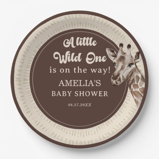 Wild One Safari Giraffe Baby Dusche Pappteller (Vorderseite)