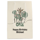  Wild One Safari Giraffe Tropical Animal Birthday Mittlere Geschenktüte (Vorderseite)