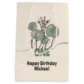  Wild One Safari Giraffe Tropical Animal Birthday Mittlere Geschenktüte (Rückseite)