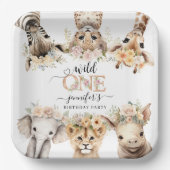 Wild One Safari Girl 1. Geburtstag Papierplatte Pappteller (Vorderseite)