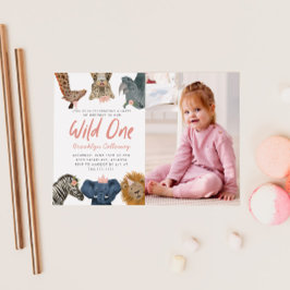 Wild One Safari Girl's First Birthday Party Foto Einladung
