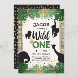 Wild One Safari Gold Boy Animals Geburtstagsparty Einladung
