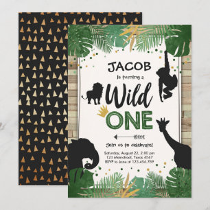 Wild One Safari Gold Boy Animals Geburtstagsparty Einladung