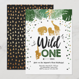 Wild One Safari Gold Boy Animals Geburtstagsparty Einladung