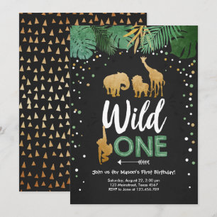 Wild One Safari Gold Boy Animals Geburtstagsparty Einladung