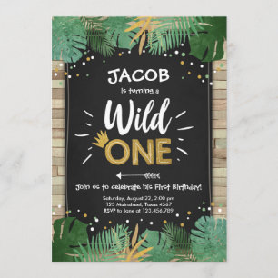 Wild One Safari Gold Boy Animals Geburtstagsparty Einladung