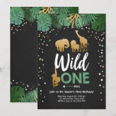 Wild One Safari Gold Boy Animals Geburtstagsparty Einladung (Vorne/Hinten)