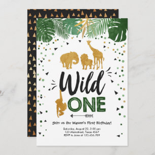 Wild One Safari Gold Boy Animes Geburtstagsparty Einladung