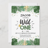 Wild One Safari Gold Boy Animes Geburtstagsparty Einladung (Vorderseite)