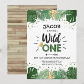 Wild One Safari Gold Boy Animes Geburtstagsparty Einladung (Vorne/Hinten)