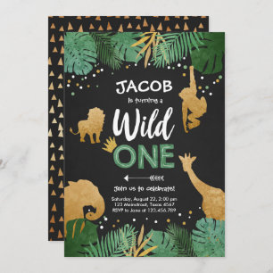 Wild One Safari Gold Boy Animes Geburtstagsparty Einladung