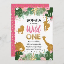 Wild One Safari Gold Girl Pink Animals Geburtstag