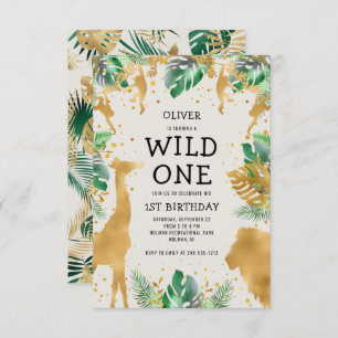 Wild One Safari Green Gold Ecru 1. Geburtstag Einladung