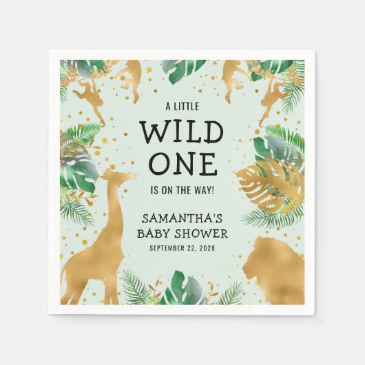 Wild One Safari Green Gold Neutral Baby Dusche Serviette (Vorderseite)
