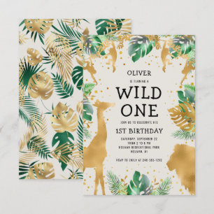 Wild One Safari Grün Gold Ecru 1. Geburtstag Einladung