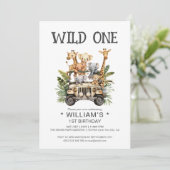 Wild One Safari Jungle 1. Geburtstag Einladung (Stehend Vorderseite)