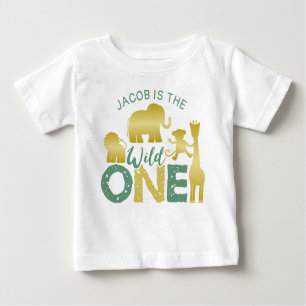 Wild One Safari Jungle 1. Geburtstag Gold Green Baby T-shirt
