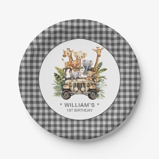 Wild One Safari Jungle 1. Geburtstag Pappteller (Vorderseite)