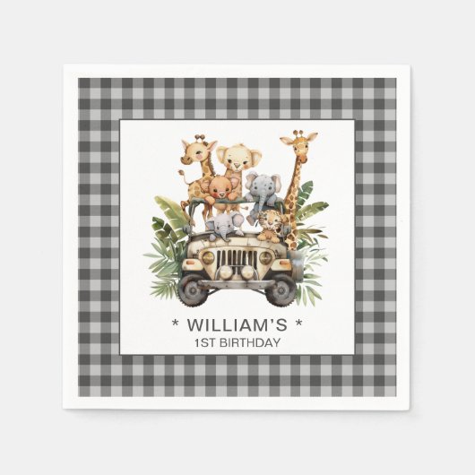 Wild One Safari Jungle 1. Geburtstag Serviette (Vorderseite)