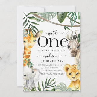 Wild One Safari Jungle Animal Boy 1. Geburtstag Einladung
