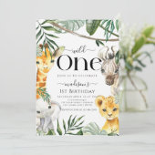 Wild One Safari Jungle Animal Boy 1st Birthday Einladung (Stehend Vorderseite)