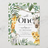 Wild One Safari Jungle Animal Boy 1st Birthday Einladung (Vorne/Hinten)