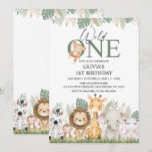Wild One Safari Jungle Animals 1st Birthday Einladung (Vorne/Hinten)