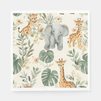 Wild One Safari Jungle Animals 1st Birthday Paper Serviette