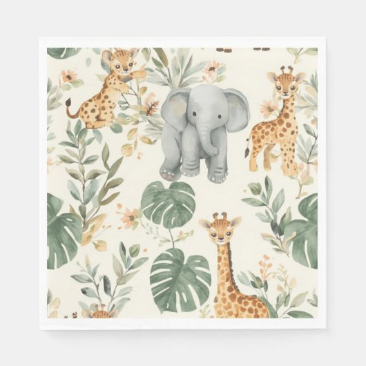 Wild One Safari Jungle Animals 1st Birthday Paper Serviette (Vorderseite)
