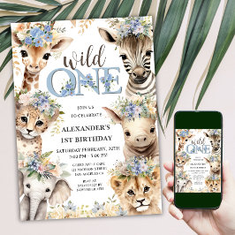 Wild One Safari Jungle Animals Boy 1. Geburtstag Einladung