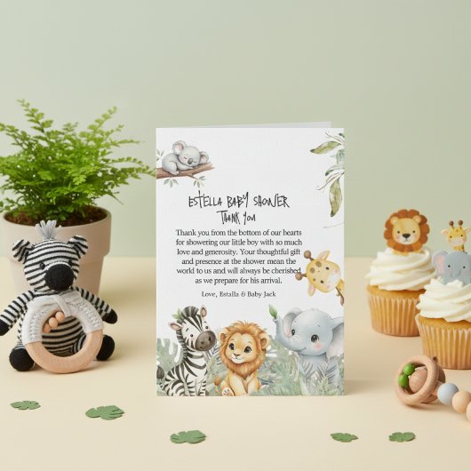 Wild One Safari Jungle Animals Boy Baby Shower Dankeskarte