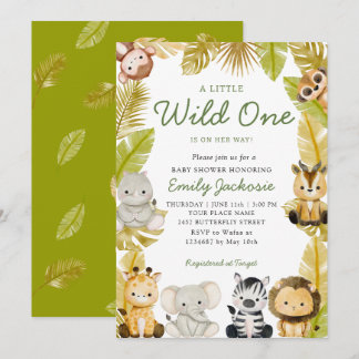 Wild One Safari jungle Animals Boy Baby Shower  Einladung