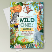 Wild one safari jungle animals boy birthday einladung