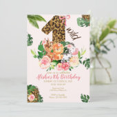 Wild One Safari Jungle Animals Geburtstag Einladun Einladung (Stehend Vorderseite)