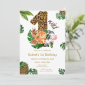 Wild One Safari Jungle Animals Geburtstag Einladun Einladung (Stehend Vorderseite)