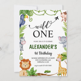 Wild One Safari Jungle Animals Watercolor Geburtst Einladung