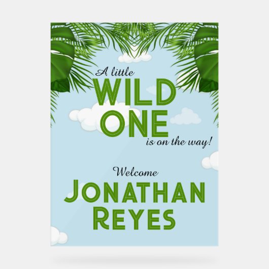 Wild One Safari Jungle Baby Dusche Acrylschild (Vorderseite)