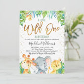 Wild One Safari Jungle Baby Dusche Einladung (Stehend Vorderseite)