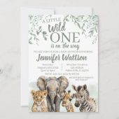 Wild one Safari Jungle Baby Dusche Einladung (Vorderseite)
