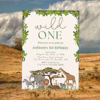 Wild One Safari Jungle Boy Erster Geburtstag Einladung