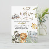 Wild One Safari Jungle cute Animals Baby Shower Einladung (Stehend Vorderseite)