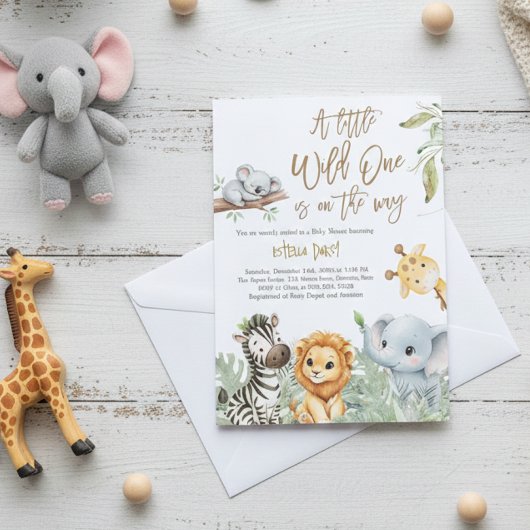 Wild One Safari Jungle cute Animals Baby Shower Einladung