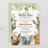 Wild One Safari Jungle Floral Baby Shower Einladung (Vorne/Hinten)