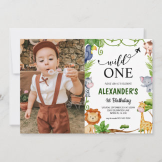Wild One Safari Jungle Foto Watercolor Geburtstag Einladung